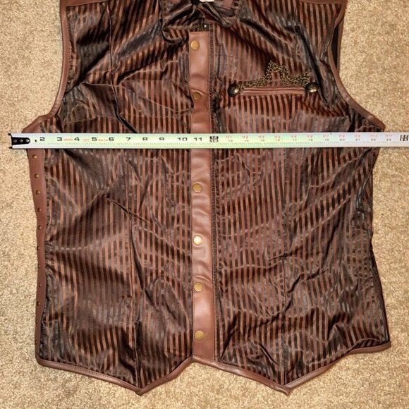 Spirit Halloween Steampunk Vest  XL Brown Striped Faux Leather Buckles Chain - Picture 5 of 7